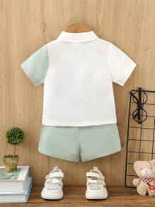 SHEIN 2pcs/Set Summer Casual Cute 3d Bear Printed Shirt And Shorts Outfits For Baby Boys