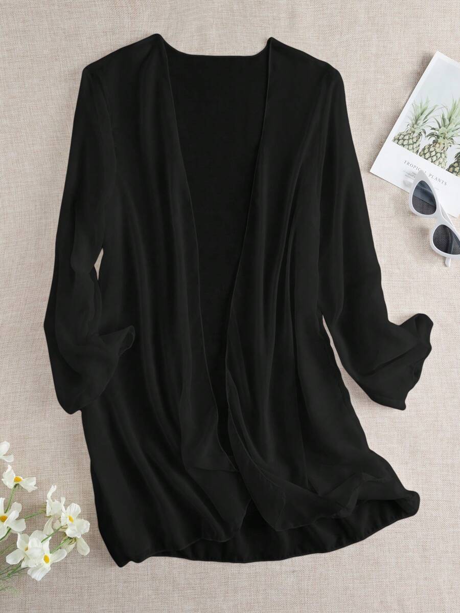 Swim Lushoire Summer Beach Women's Solid Color Kimono Jacket Music Festival - Black - View 1
