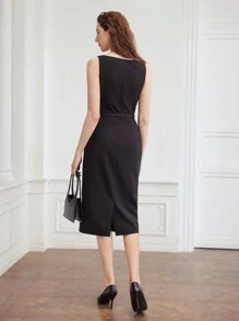 MOTF PREMIUM WOVEN WOMEN'S CONTRAST LACE HEM DRESS - Black - View 9