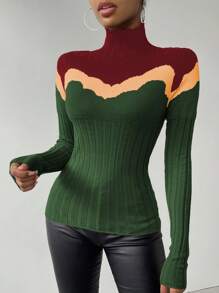 Chiquease Áo len cổ cao phối màu dành cho nữ, áo len chui đầu mùa thu đông. - Nhiều màu - Xem 3