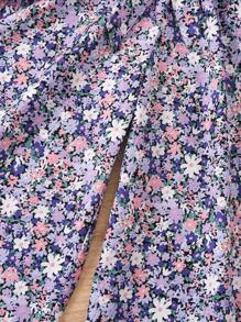 SHEIN Vintaside Kids 女孩純色上衣與印花寬腳褲套裝 - 彩色 - 查看 4