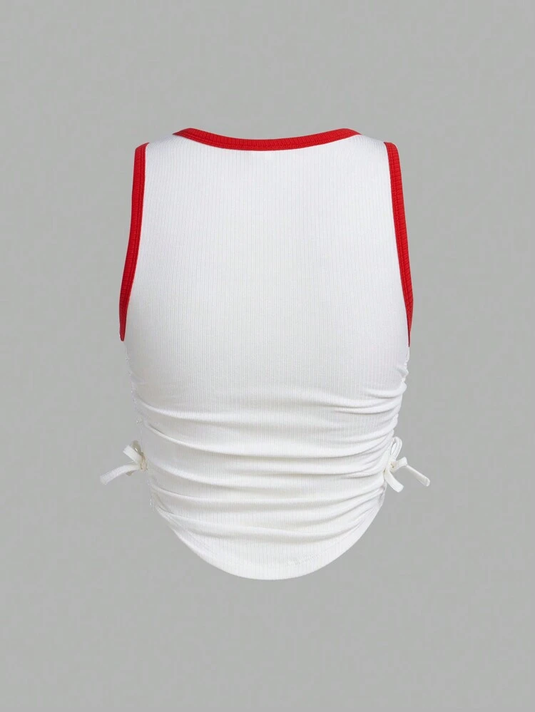 Teen Girl's Casual Tank Top With Animal Print & Color Block & Pleated Detail