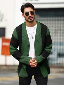 男士色塊釦扣開衫衫 - 彩色 - 查看 1