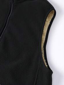 Manfinity Homme Men's Loose Fit Letter Patched Teddy Lined Vest Jacket - Black - View 3