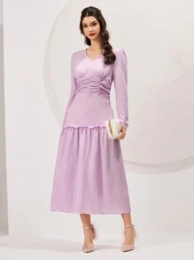 Modelyn Women'S V-Neck Long Sleeve Dress Fall Cloth For Women - Mauve Purple - View 6