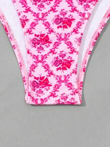 SHEIN Swim Women's Pink Bandeau Bikini Set With Random Print, Strapless Bikini Set Bathing Suit Beach Outfit Summer Vacation Summer Beach - Multicolor - View 7