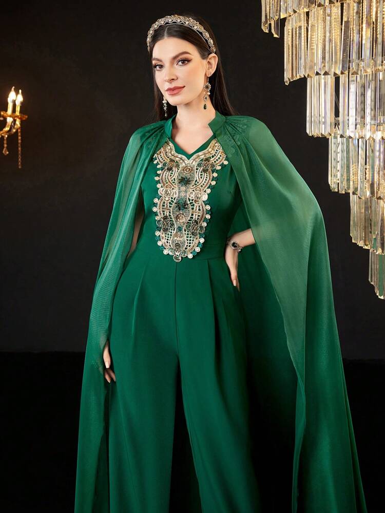 Women'S Water-Soluble Lace Jumpsuit With Cape Sleeves Fall Cloth For Women