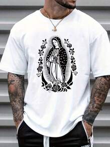 Manfinity Men's Casual Short Sleeve T-Shirt With Virgin Mary Print