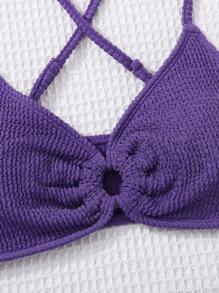 SHEIN 少女交叉吊带背心镂空圆形重叠三角形底部比基尼套装夏季海滩 - 紫色 - 查看 3