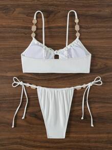 SHEIN Swim 女士纯色吊带比基尼套装 嘉年华夏季 - 白色 - 查看 2