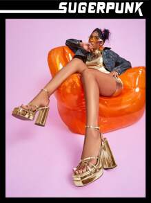 Sugerpunk 情人節Y2K新品，帶防水底平台十字背帶厚底涼鞋，適用於夏季