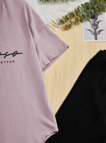 SHEIN 2 piezas/conjunto de atuendos casuales para niñas preadolescentes con parte superior y pantalones holgados de hombro caído con estampado de letras