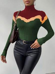 Chiquease Áo len cổ cao phối màu dành cho nữ, áo len chui đầu mùa thu đông. - Nhiều màu - Xem 5