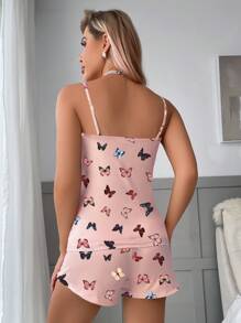 Ensemble pyjama / Ensemble de haut de cami à imprimé papillon et short avec nœud devant