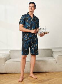 男士花卉印花休閒家居服套裝