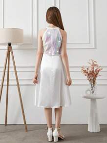 RueChic Teen Girls' Patchwork Sequin Halterneck Dress - White - View 2