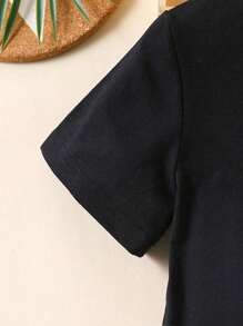 Baby Girls' Casual Letter & Skull Print Comfortable Round Neck Short Sleeve Top, Summer - Black - View 3