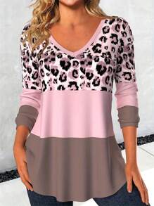 INAWLY 女士豹紋圖案長袖t恤 - 彩色 - 查看 1