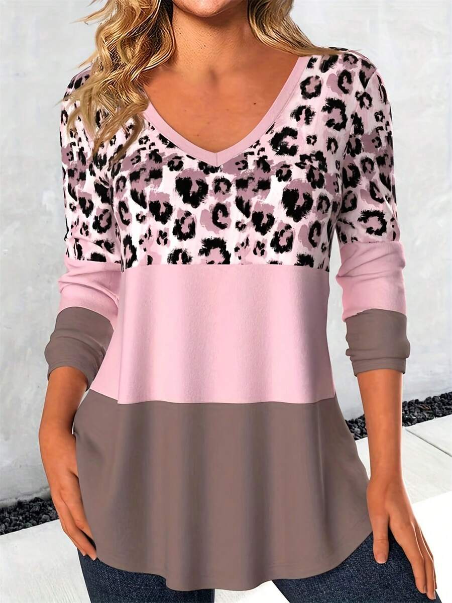 INAWLY 女士豹紋圖案長袖t恤 - 彩色 - 查看 1