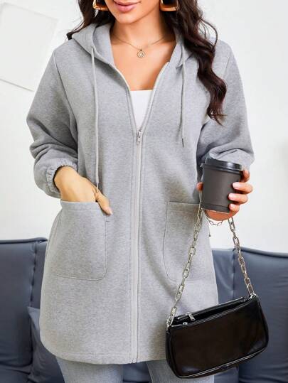INAWLY Women's Solid Color Long Hooded Sweatshirt With Zipper And Drawstring Design,Ladies Late Fall Casual Drawstring,Pocket,Zipper Long Sleeve Hooded Oversized Long Light Grey Drop Shoulder Zip Up Women Hoodies,Long Sleeve Tops Graduation,Back To School Outfits,Graduation,Teacher Outfits For Women,Back To School Pullover