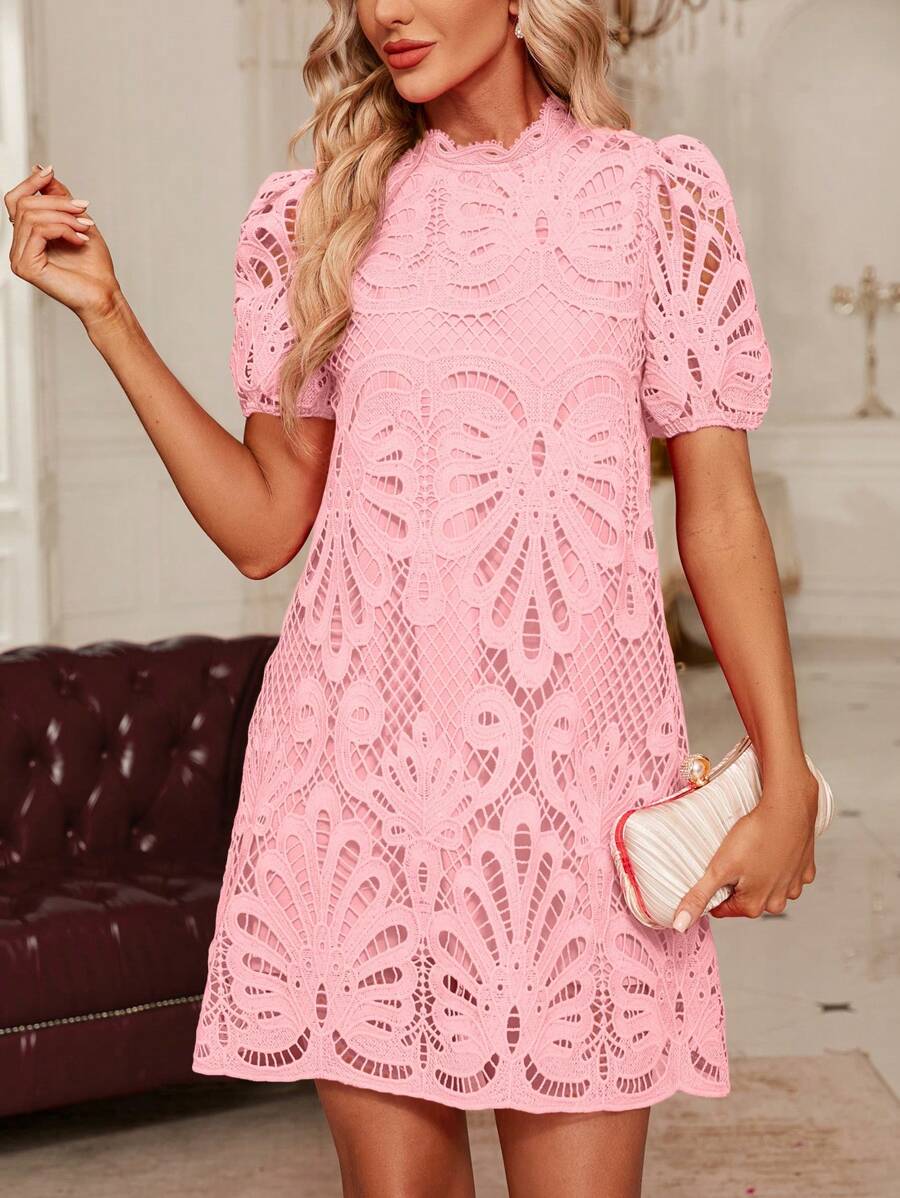 SHEIN Clasi Women's Pink Lace Dress - Pink - View 1