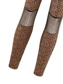 Teen Girl Sheer Leopard Print High Waisted Comfortable Elastic Leggings For Elegant - Multicolor - View 4