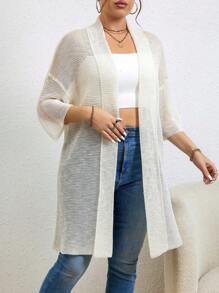 EMERY ROSE 1 Miếng Kích thước lớn Màu thuần Bùng nổ Áo len Mở - Màu be - Xem 4