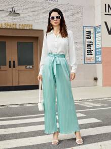 GENKIRA Women'S Regular Fit Pleated High Waisted Pants Fall Cloth For Women - Green - View 5