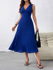 SHEIN Privé Váy xếp ly màu xanh, váy bán trang trọng - Màu xanh lam - Xem 3
