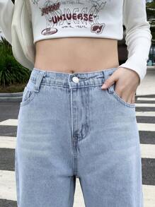 Teen Girls' Vintage Street Ripped Wide Leg Jeans, Basic And Relaxed Fitting - Light Wash - View 7