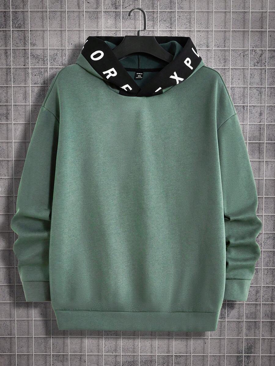 Manfinity VCAY Men's Plus Size Color Blocking Letter Panel Hoodie And Knitted Joggers Set, Casual Sportswear, For Fall Winter - Multicolor - View 1