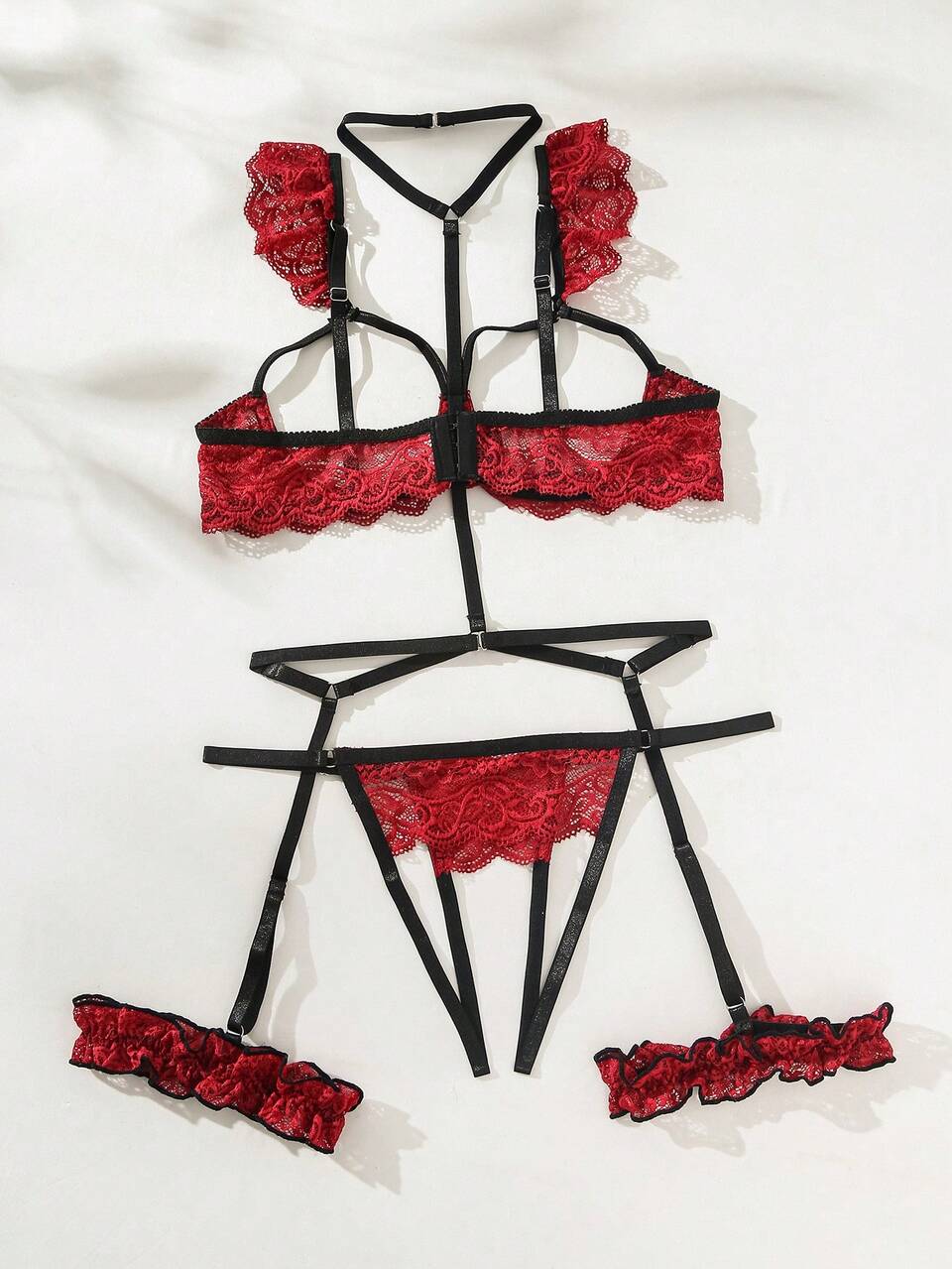 Floral Lace Underwire Garter Lingerie Set With Choker Bridallingerie