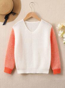 Sweat-shirt Décontracté Léger Avec Blocs De Couleur Et Style Simple Pour Les Jeunes Filles, Printemps/été