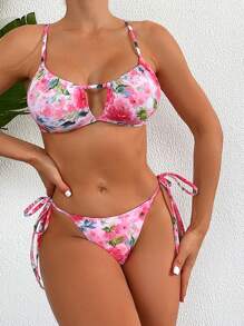 SHEIN Swim Women's Floral Print Two-Piece Bikini Set Summer Beach - Multicolor - View 3