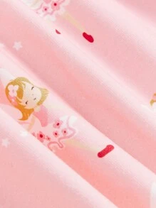 Baby Mädchen kuschelige Pyjama-Set, Cartoon bedruckter farbversetzter Rundhalsausschnitt Pullover-Top mit Fußhose, 4 teile/Set