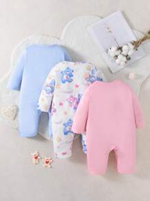 Đứa bé gái Dễ thương Gấu In Tay áo dài Áo liền quần , 3 Màu sắc , 3 cái/bộ Nhà  Quần áo - Nhiều màu - Xem 7