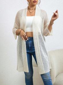 EMERY ROSE 1 Miếng Kích thước lớn Màu thuần Bùng nổ Áo len Mở - Màu be - Xem 1