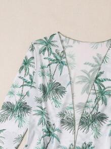 SHEIN 3pcs Solid Color Swimwear Set With Printed Briefs, Cover Up And Bralette,Summer Beach - Green - View 5