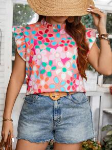 Breezaya Blusa De Talla Grande De Mujer Con Diseño Floral Impreso Y Volantes En Las Mangas