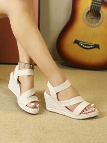 Women's Wedge Heel & Rope Sole & Velvet Strap & Elastic Band Casual And Comfortable Sandals