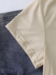 INAWLY 短袖 T 恤，带有圣母玛利亚图案，图形 T 恤女式上衣 - 卡其色 - 查看 4