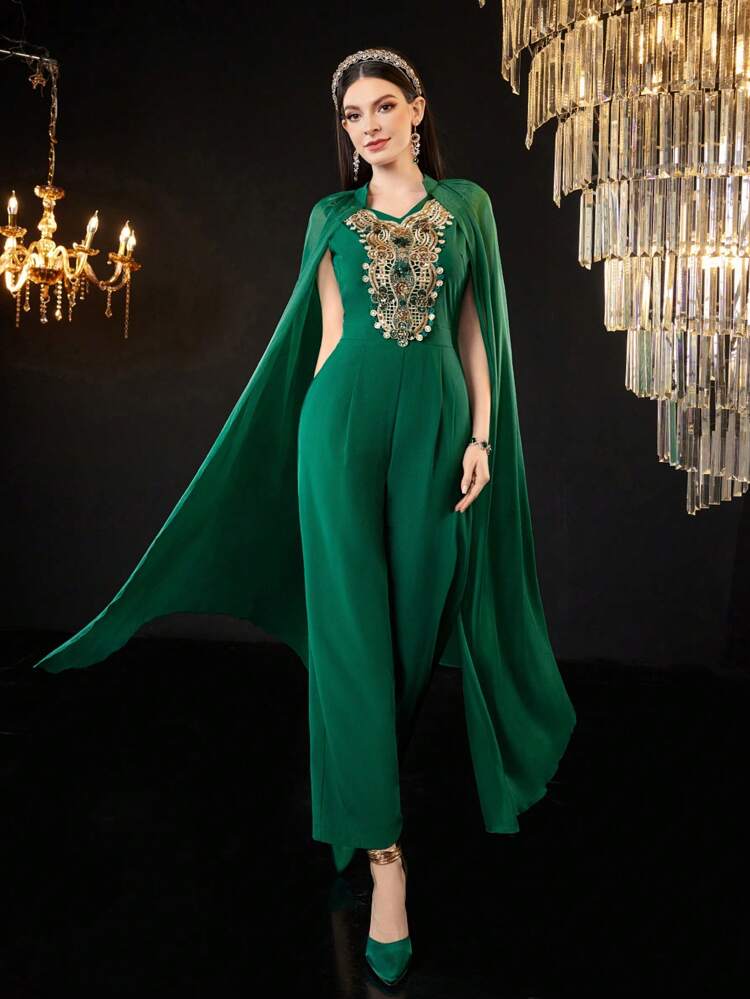 Women'S Water-Soluble Lace Jumpsuit With Cape Sleeves Fall Cloth For Women