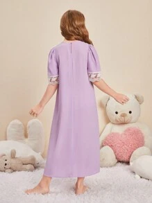 SHEIN Abito Da Notte Lungo Con Maniche Corte A Maglia Per Adolescenti Ragazze, Per Casa - Viola malva - Visualizzare 5