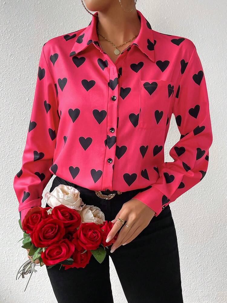 Women's Heart Print Shirt Fall Cloth For Women