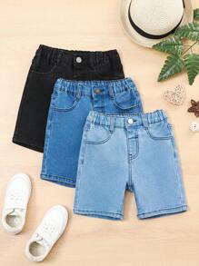 Young Boy Elastic Denim Shorts - Multicolor - View 1
