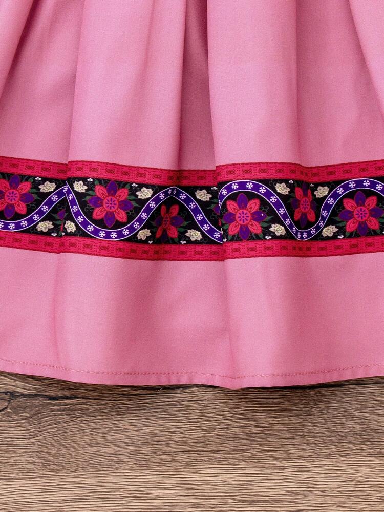 Young Girl'S Exotic Style Vintage Princess Short Sleeve Dress, Perfect For Daily Wear And Festive Parties