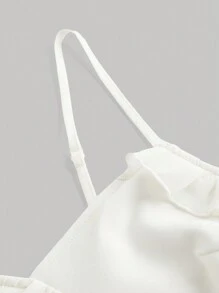 SHEIN MOD 女士杏色白色荷葉邊細肩帶連衣裙 - 杏色 - 查看 3