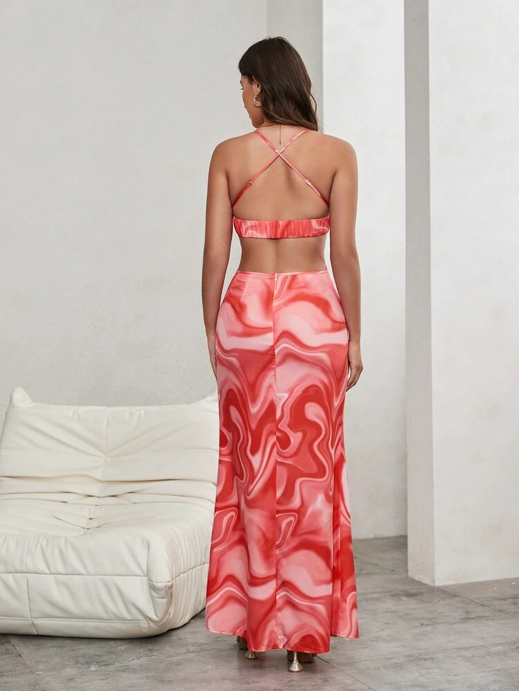 Women'S Ombre Printed Draped Neck Cross Back Cami Dress