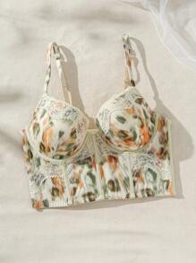 SHEIN Ladies' Tie Dye & Lace Patchwork Bra - Yellow - View 3