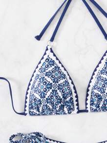 SHEIN Swim Conjunto de bikini con estampado total para playa de verano